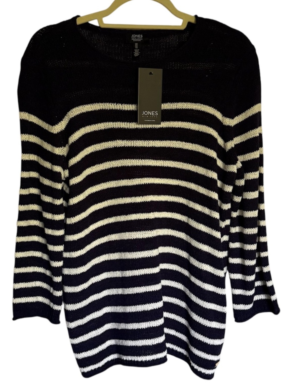 NWT Jones New York Navy White‎ Stripes Sweater Size Large